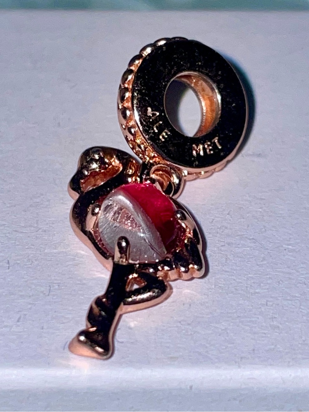 Pandora Flamingo Bracelet Charm Rose Gold Murano Glass Dangle AUTHENTIC